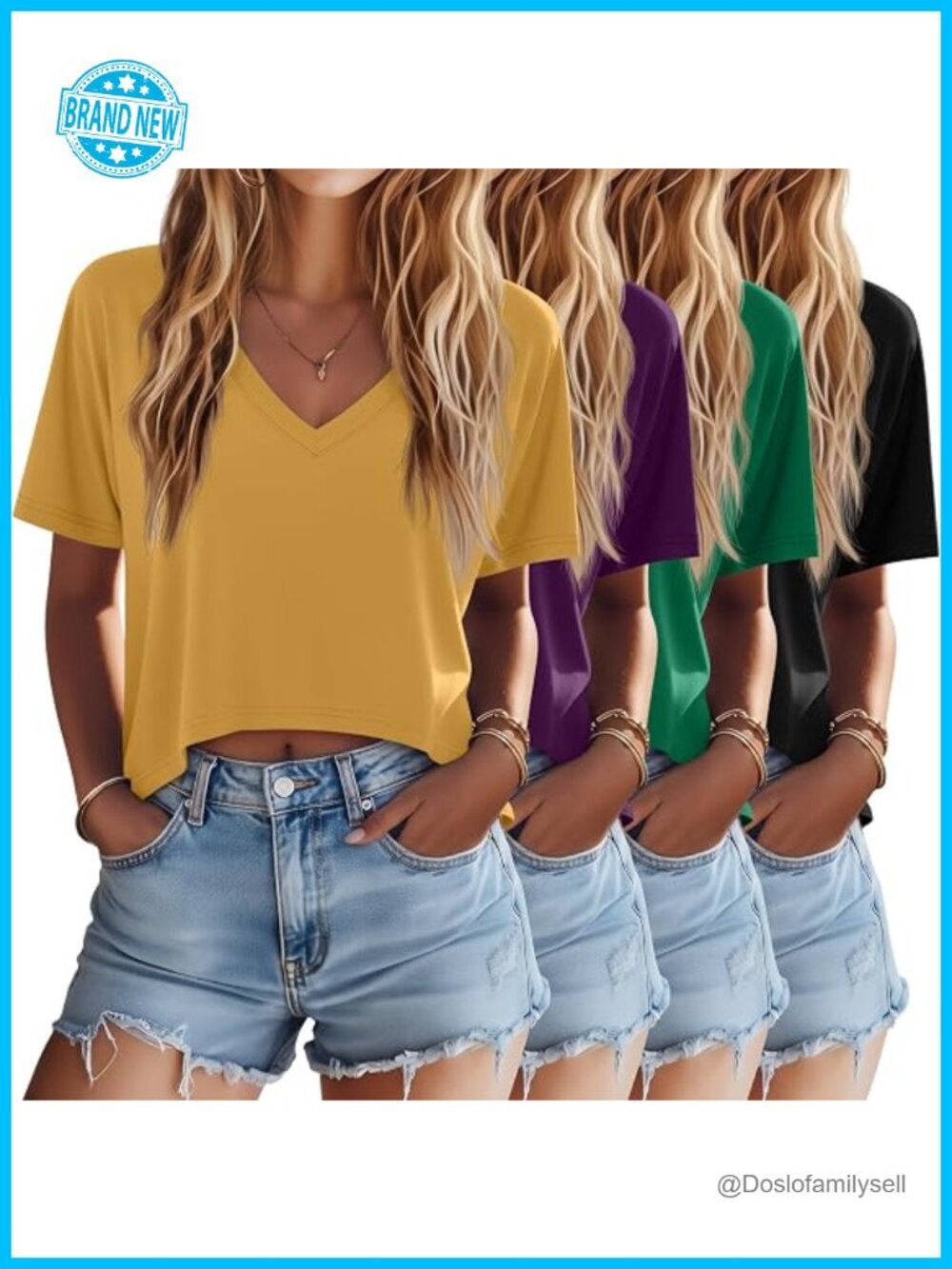4 Pack Women's Oversized Crop T Shirts V Neck Short Sleeve Irregular Hem Baggy